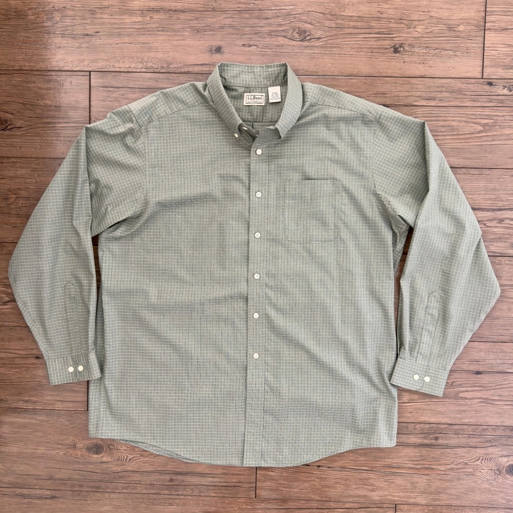 L.L.Bean Button Down Shirt Green Plaid Long Sleeve Cotton‎ XL